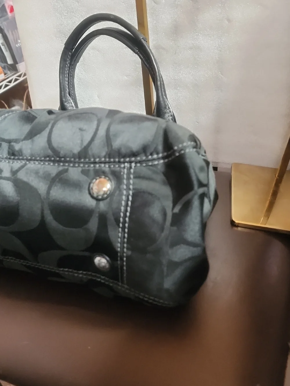 Coach Black 2009 Signature Leatherware Jacquard Shoulder Bag w/ Leather Trim - Picture 8 of 16